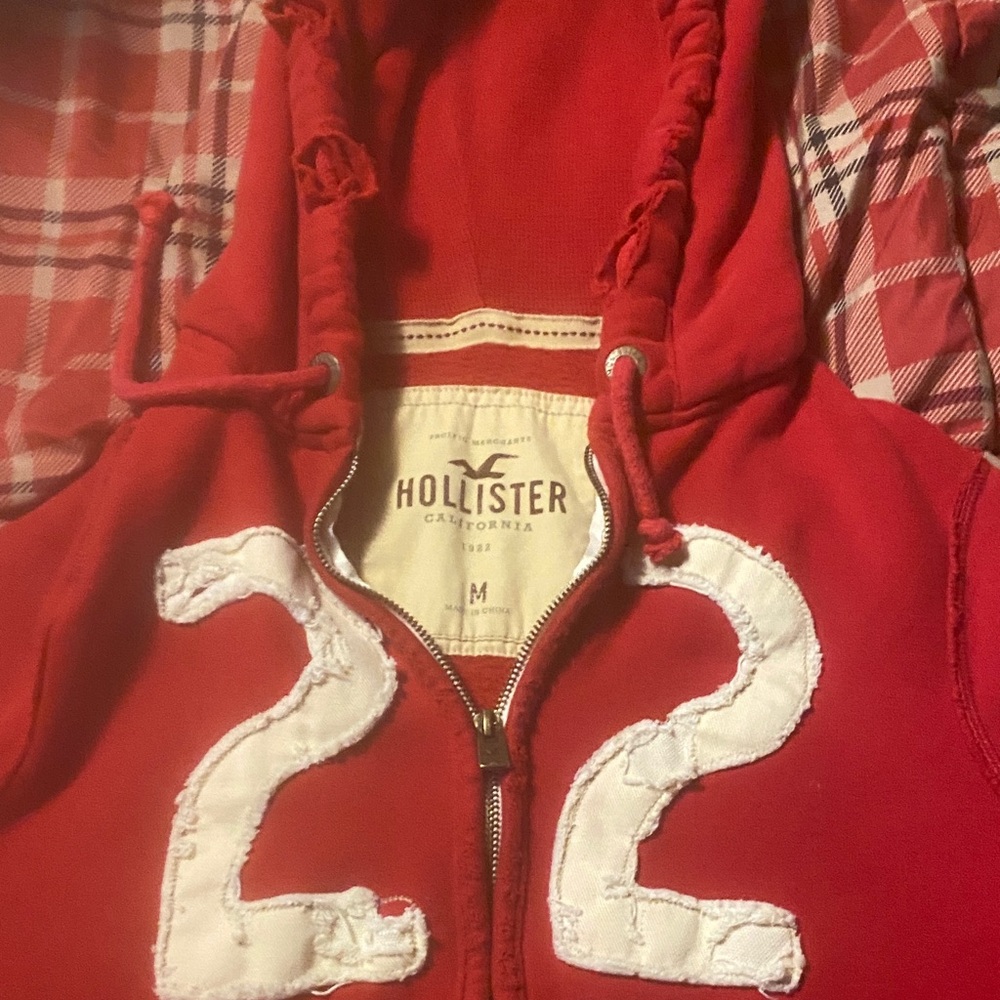 Hollister Red Zip-Up Hoodie with White 22